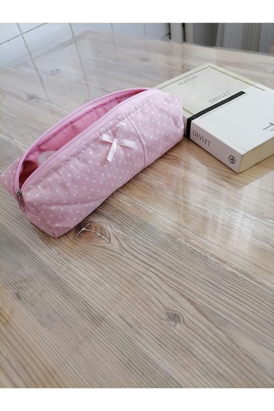 Handmade Husă pentru creion roz Suport pentru creion cu fundă roz, lavabil, c...