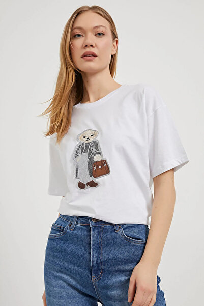 Aventien Λευκό μπλουζάκι με κέντημα αρκουδάκι