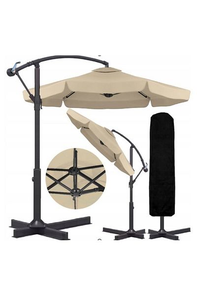 OEM Patio and Garden Umbrella, Banana Steel Side Arm, Foldable and Adjustable, Beige Cover Included