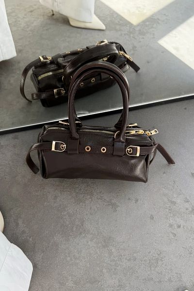 LEONAS Mini Size Belt Detailed Women's Hand and Shoulder Bag Norris Bitter Brown