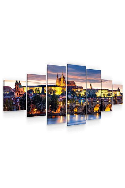 startonight Set Tablou DualView Startonight Castel in Praga, 7 piese, 100 x 240 cm