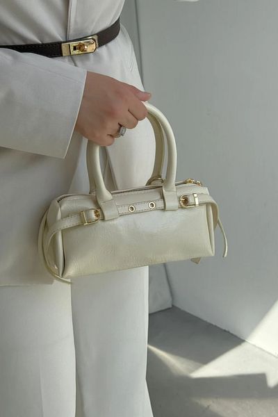 LEONAS Mini Size Belt Detailed Women's Hand and Shoulder Bag Norris Cream