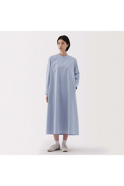 Muji فستان من قماش عريض سريع الجفاف بأكمام طويلة