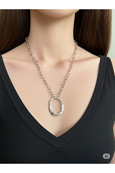 FAMEMUS ACCESSORY قلادة نسائية من الفولاذ بتصميم حلقة مرصعة بحجر الزركون