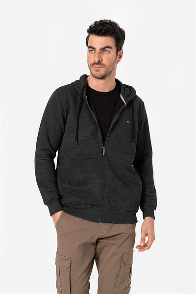 Brothers Men's Casual Cut Hooded Sweatshirt with Side Pockets Logo Embroidered Sweatshirt Jabbar Anthracite B06.242.