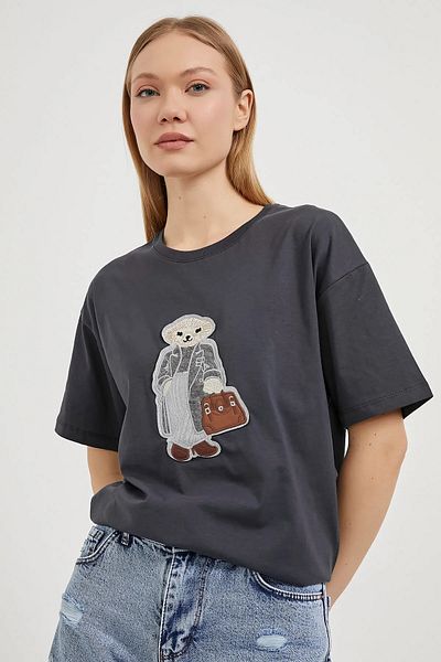 Aventien Teddy Bear Embroidered Smoked T-Shirt