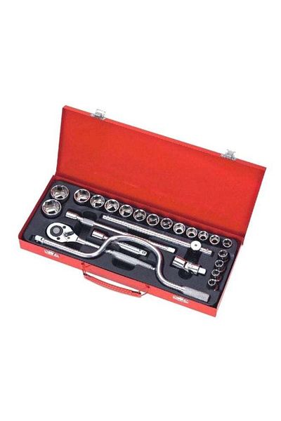 GENERAL 24-Piece Wrench and Socket Set with Toolbox Silver/Black/Red