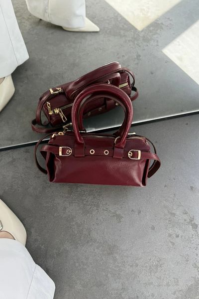 LEONAS Mini Size Belt Detailed Women's Hand and Shoulder Bag Norris Claret Red