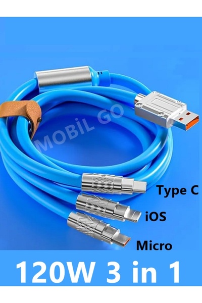 MOBİL GO Micro Usb Iphone Type-c Uyumlu 3in1 Hızlı Şarj Kablosu 3 Uçlu Şarz Kablosu