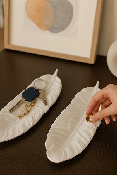 LUMİNA Set of 2 Jewelry & Gem Plate 24X9 cm - Feather Special Design