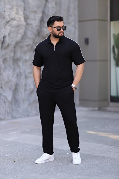 Ramires Men's Polo Neck T-Shirt Comfortable Tooling Zipper Detailed Bottom Top Suit