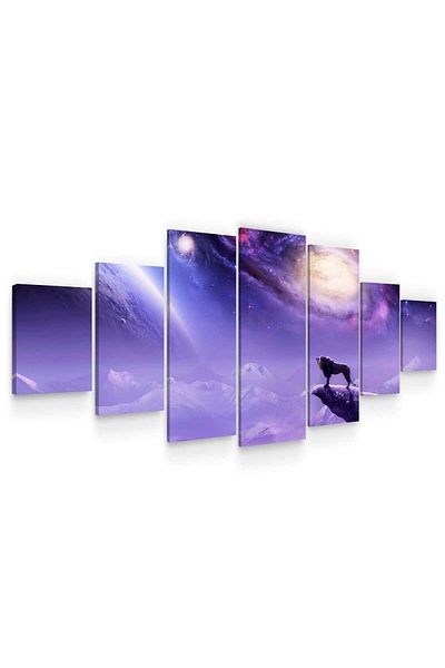 startonight Set Tablou DualView Startonight Leu mandru, 7 piese, 100 x 240 cm