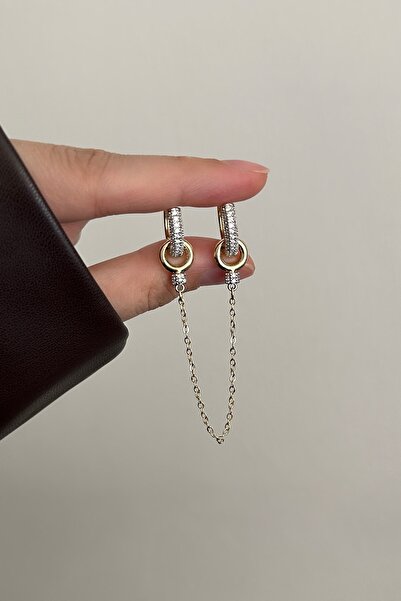 Okko Store أقراط مكونة من قطعتين مع تفاصيل سلسلة متدلية مزدوجة اللون