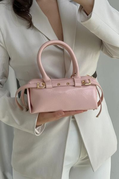 LEONAS Mini Size Belt Detailed Women's Hand and Shoulder Bag Norris Pink