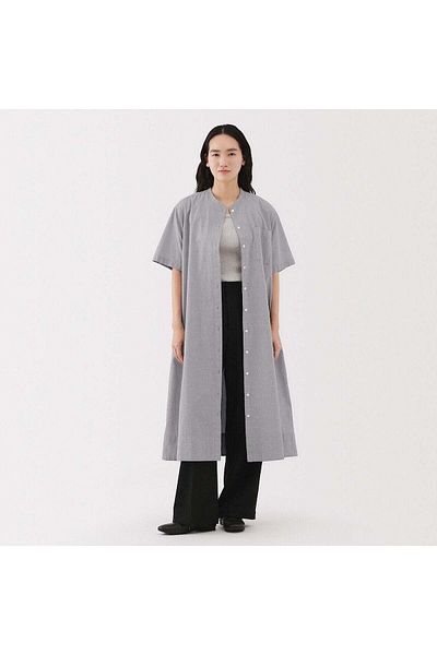 Muji فستان قميص بأكمام قصيرة وملمس رائع