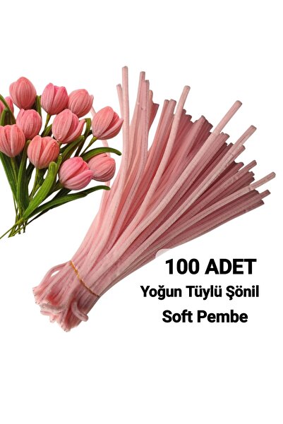 hyc heryerçiçeklenir 100 Adet Açık Pembe Şönil, Çiçek Yapımına Uygun Tüylü Te...