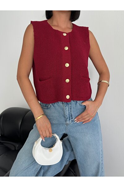 Shophia Gold Buttoned Women's Knit Vest - 100% Cotton