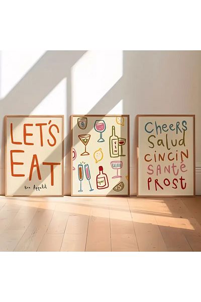 512 STORE 3-Piece Modern Aesthetic Wall Decor Kitchen Modern Frameless Painting Poster