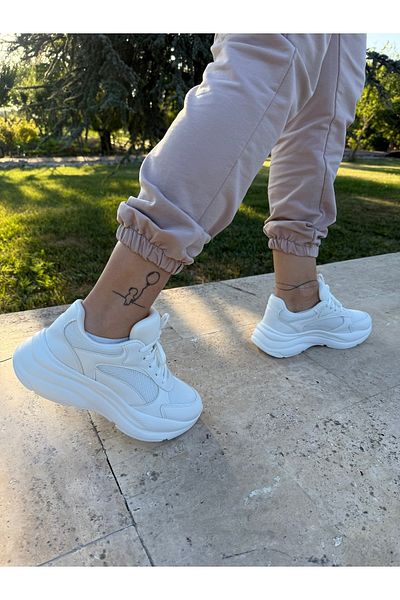 BURCU COLLECTİON Mila Breathable Lace-Up Sneaker White Sports Shoes