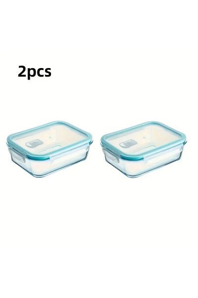 CİHO 2 Pieces 410 ml Small Size Glass Ziplock Vacuum Rectangular Airtight Lid Storage Container