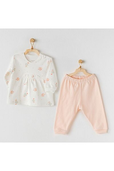 MBB ETİCARET Andywawa AC24344 Hiding Rabbits 2-Piece Baby Set Ecru Salmon