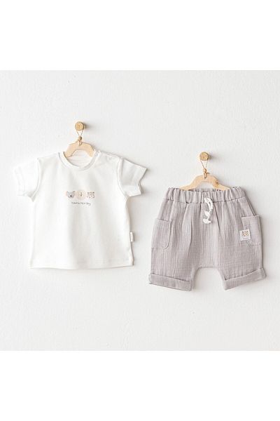 MBB ETİCARET Andywawa Ac25847 Happy Animals 2-Piece Baby Set Gray