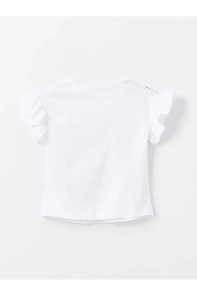 LC Waikiki Lcw Kids Ecru Crew Neck Printed Baby Girl Blouse and Shorts Skirt 2-Piece Set