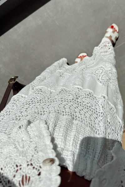 Suzi Ekru Color Lace Detail Long Skirt M38570