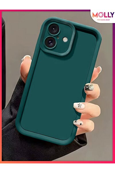 Molly iPhone 16 İçin Çam Yeşili Kenarları Kalın Pan Silikon Kılıf