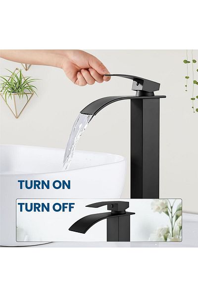 GENERAL Black Waterfall Kitchen Faucet (Wide Outlet Matte Finish)