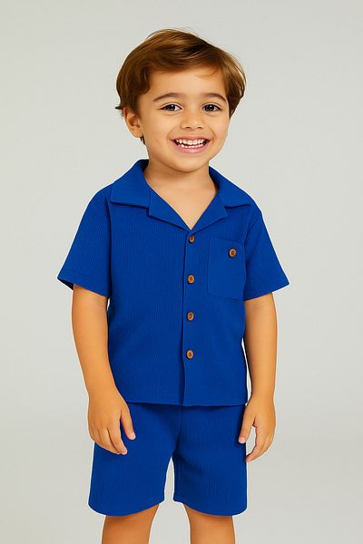 DUBAİ ÇOCUK Boy's Short Sleeve Button Shorts Suit