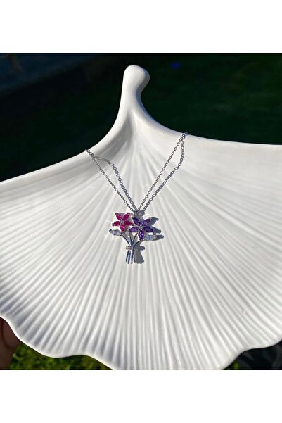 ED CAESAR Gümüş Kolye Amatist Taşlı Çiçek Buketi 925 Ayar Gümüş Kolye