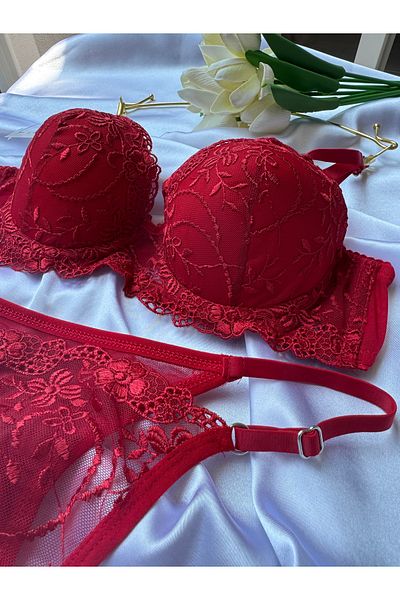 DUALANCE Supported Floral Patterned Underwire Brode Bra Set