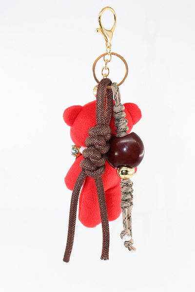 KEEBA Multi Keychain Bag Ornament Charm. Car Mirror Ornament Keychain Plush Teddy Bear Bag Charm with Pearl Necklace
