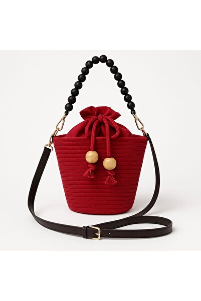 Timeless حقيبة صغيرة من القش مصنوعة يدويًا بمقبض من الخرز