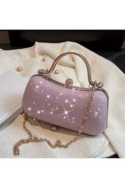 RED VELVET Pink Evening Bag with Gold Dust Princess Handle