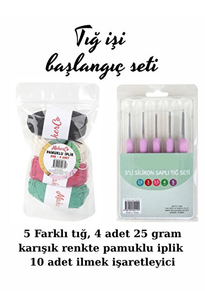 balım hobi evi Tığ İşi Örgü Başlangıç Seti 4ad 25gr İplik Ve Tığ Seti İle Bir...