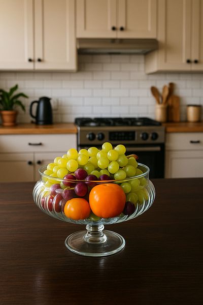 Gülümseten Avm Glass Footed Fruit Presentation Bowl |   Stylish Counter Top Decor and Service |   20 cm Glass Cookie Jar with Stand
