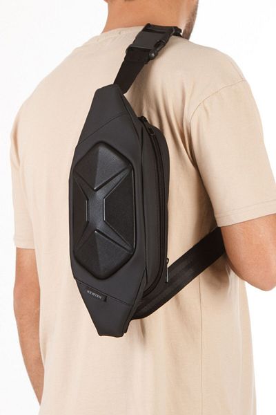 Linatigers Men's Cross Strap Black Waist and Shoulder Bag Shell Model