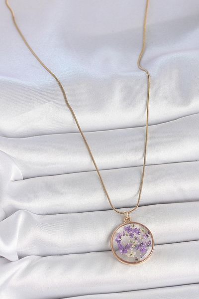 Dazzlecave Epoxy Purple White Dried Flower Necklace – Elegant Handmade Necklace with Real Flowers