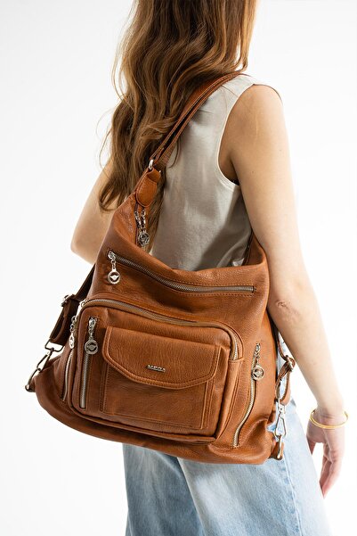 H&D COLLECTİON Τσάντα πλάτης και ώμου μεγάλου μεγέθους από μαλακό δέρμα 540