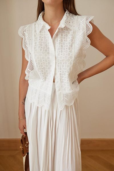 Suzi Ekru Gupture and Embroidery Embroidered Shirt M38926