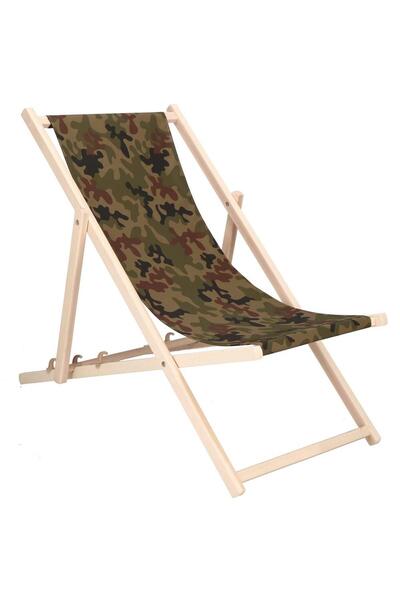 SERSIMO Сгъваем шезлонг от букова дървесина, самосглобяем, 120 кг, камуфлажен...