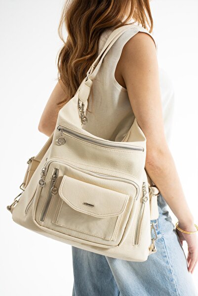 H&D COLLECTİON Голяма мека кожена раница и чанта за през рамо 540