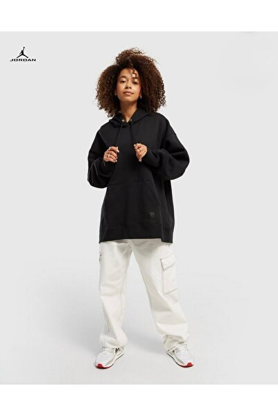 Nike Jordan Flight Fleece Oversized Pullover Hoodie Siyah Kadın Sweatshirt