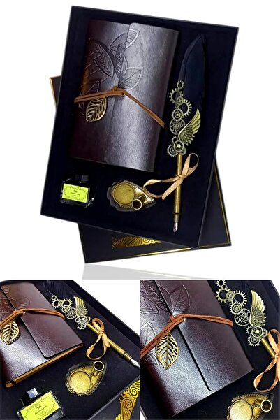 Yu Su Tools Vintage Deri Defterli Tüy Kalem Seti – Steampunk Tarzı Mürekkep Ş...