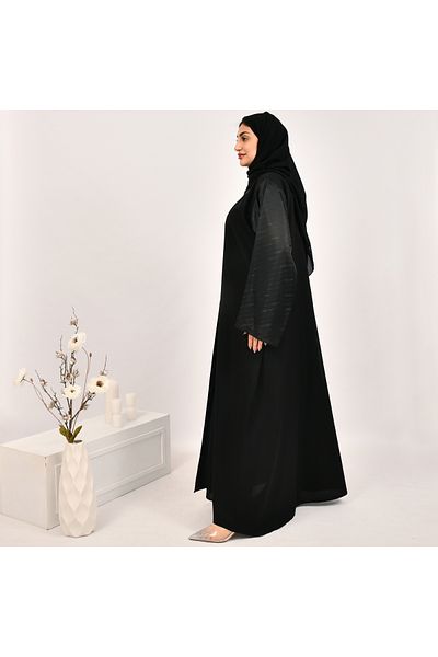 Beyond Closed blazer abaya with snaps and bright jacquard fabric overlay