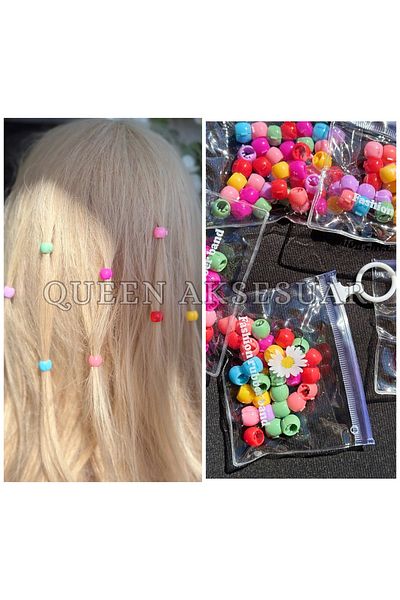 QUEEN AKSESUAR Vibrant Neon Color Hair Braid Bead Bagged Beads Set 30Pcs Blue Purple Yellow Green Pink