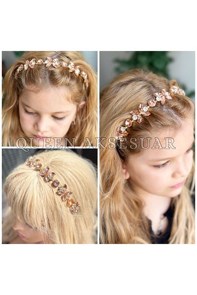 QUEEN AKSESUAR Luxury Design Gold Metal Crystal Stone Butterfly Flower Motif Crown Special Occasion Crown Baby Mouth Powder Pink