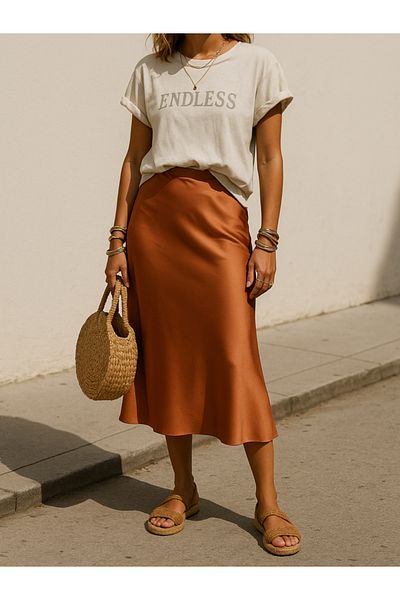 MADAMMERY Premium Quality Satin Skirt Stylish Textured